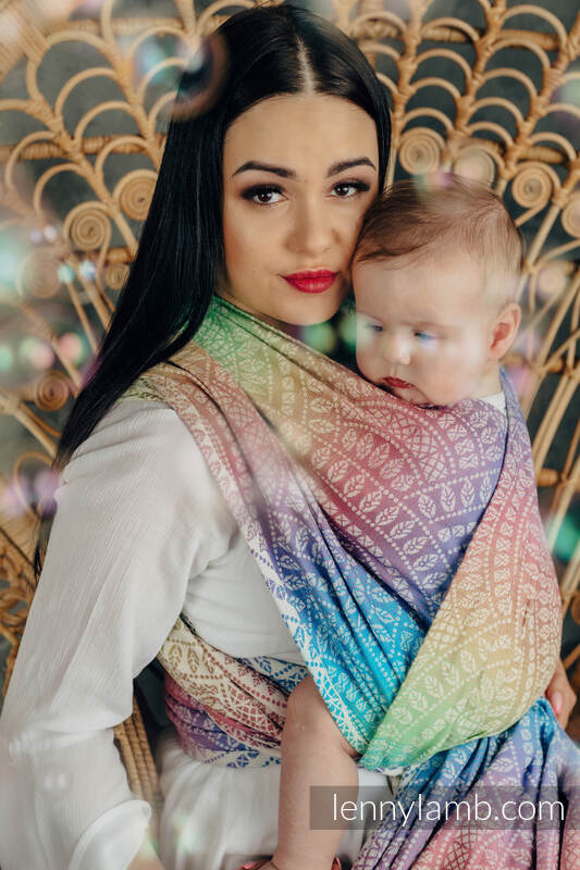 Baby Wrap, Jacquard Weave (100% cotton) - PEACOCK’S TAIL - BUBBLE - size L #babywearing