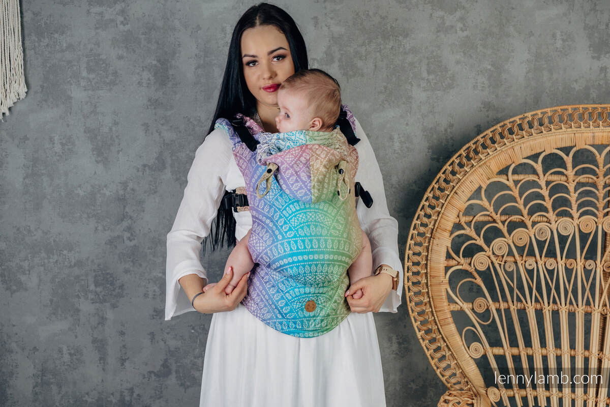 LennyGo Ergonomic Carrier, Baby Size, jacquard weave 100% cotton - PEACOCK'S TAIL - BUBBLE  #babywearing