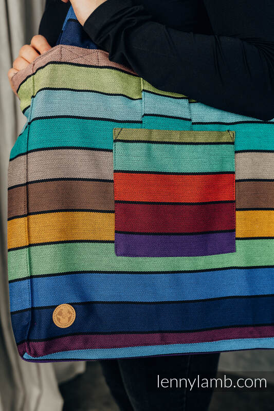 Torba na ramię z materiału chustowego, (100% bawełna) - KARUZELA BARW - uniwersalny rozmiar 37cm x 37cm #babywearing