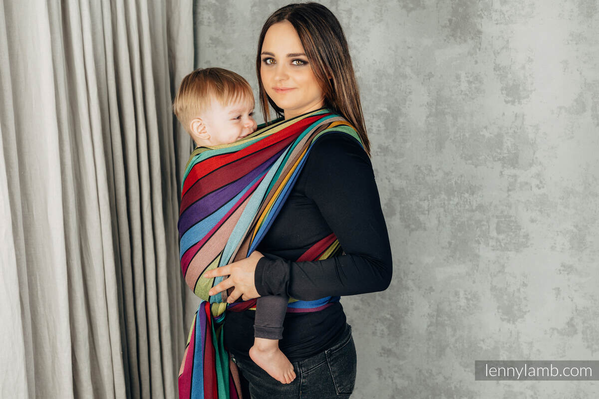 Chusta do noszenia dzieci, tkana splotem skośno-krzyżowym (100% bawełna) - KARUZELA BARW - rozmiar M #babywearing