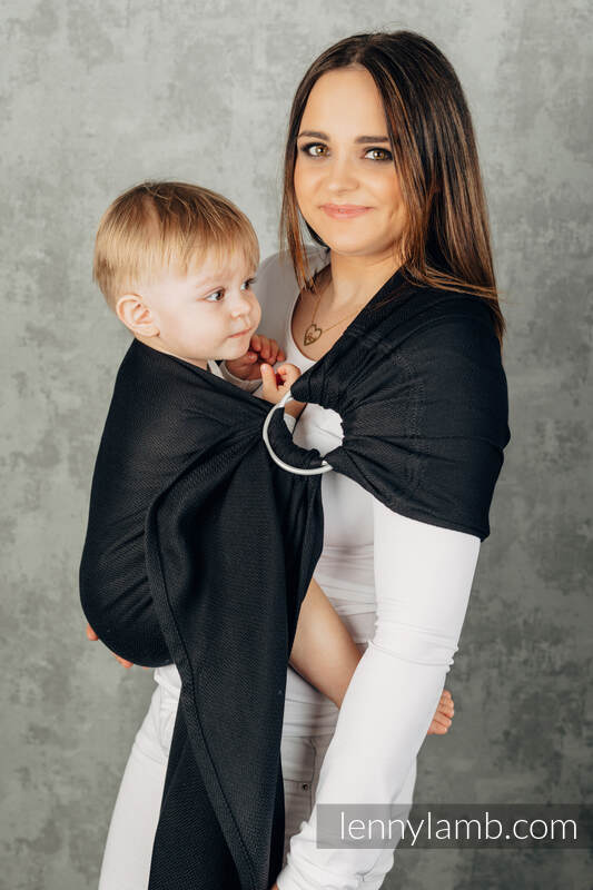 Sling de la gamme de base, d’écharpes (100 % coton) - avec épaule sans plis - LITTLE HERRINGBONE EBONY BLACK - standard 1.8m #babywearing