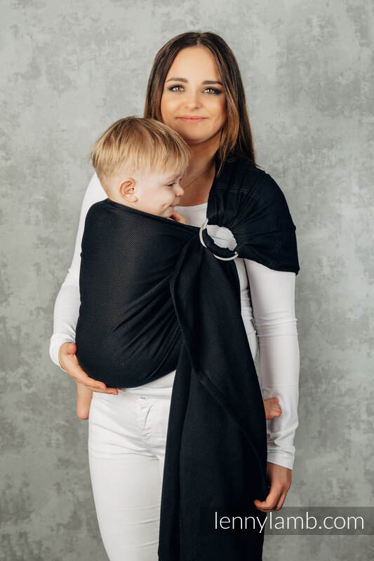 Bandolera de anillas Línea Básica, tejido espiga (100% algodón) - con plegado simple - LITTLE HERRINGBONE EBONY BLACK - standard 1.8m  (grado B) #babywearing