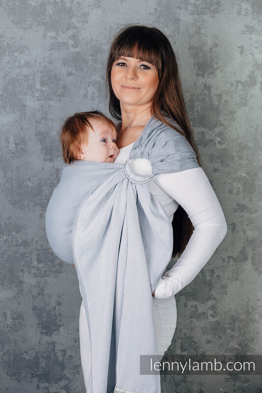Bandolera de anillas Línea Básica, tejido espiga (100% algodón) - con plegado simple - LITTLE HERRINGBONE GRIS - standard 1.8m #babywearing