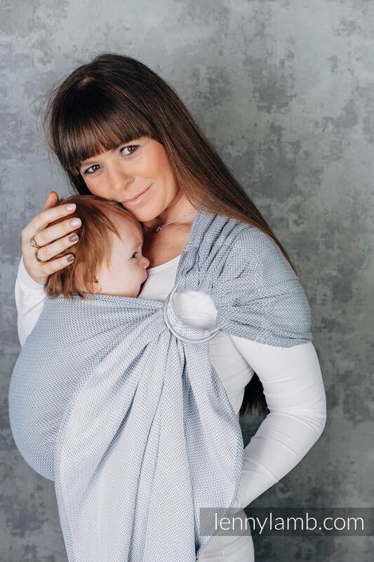 Bandolera de anillas Línea Básica, tejido espiga (100% algodón) - con plegado simple - LITTLE HERRINGBONE GRIS - standard 1.8m #babywearing