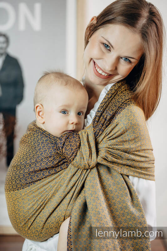 Żakardowa chusta kółkowa do noszenia dzieci, (100% bawełna), ramię bez zakładek - LITTLELOVE - GOLDEN DUO - standard 1.8m (drugi gatunek) #babywearing