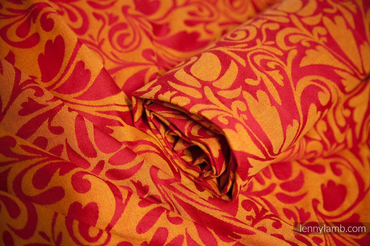 Ringsling, Jacquard Weave (100% cotton) - Twisted Leaves Red & Orange - long 2.1m #babywearing