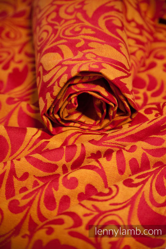 Ringsling, Jacquard Weave (100% cotton) with gathered shoulder- Twisted Leaves Red & Orange - long 2.1m #babywearing