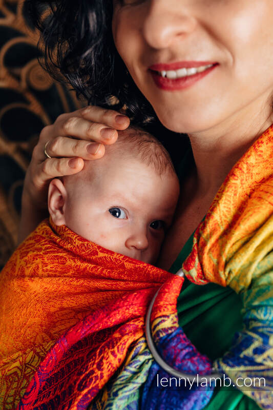 Żakardowa chusta kółkowa do noszenia dzieci, (100% bawełna), ramię bez zakładek - TĘCZOWY WOLNY DUCH - standard 1.8m #babywearing