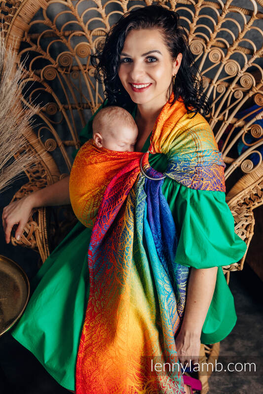 Żakardowa chusta kółkowa do noszenia dzieci, (100% bawełna), ramię bez zakładek - TĘCZOWY WOLNY DUCH - standard 1.8m #babywearing