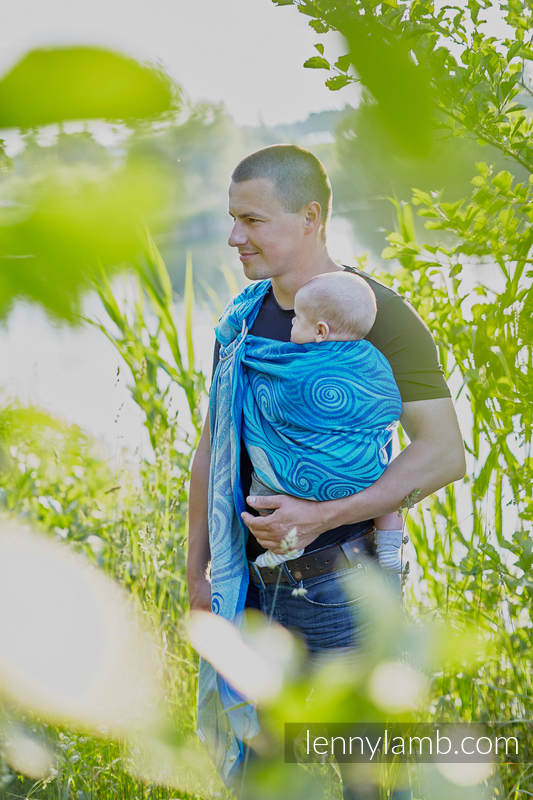 Żakardowa chusta kółkowa do noszenia dzieci, bawełna - NIEBIESKIE FALE 2.0 - long 2.1m #babywearing