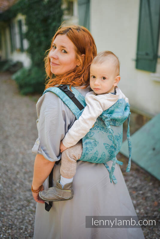 Lenny Buckle Onbuhimo baby carrier, toddler size, jacquard weave (45% linen 35% cotton 20% tussah silk) - QUEEN OF THE NIGHT - SPARK #babywearing