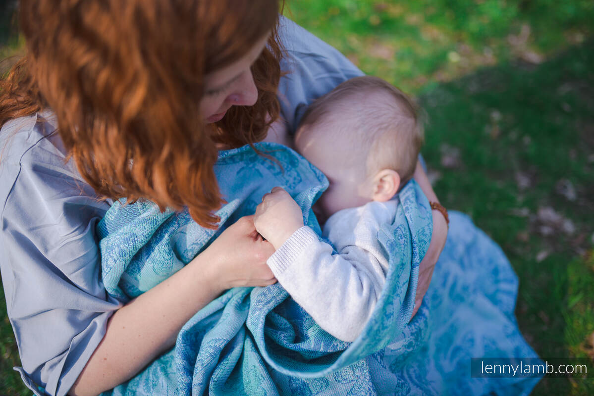 Baby Wrap, Jacquard Weave (45% linen 35% cotton 20% tussah silk) - QUEEN OF THE NIGHT - SPARK - size S #babywearing