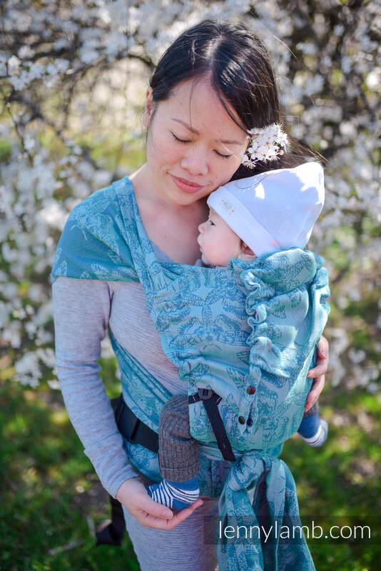 LennyHybrid Half Buckle Carrier, Standard Size, jacquard weave (45% linen 35% cotton 20% tussah silk) - QUEEN OF THE NIGHT - SPARK #babywearing