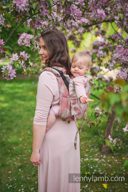 Onbuhimo de Lenny, taille toddler, jacquard (100% lin) - VIRIDIFLORA - CORAL PINK #babywearing