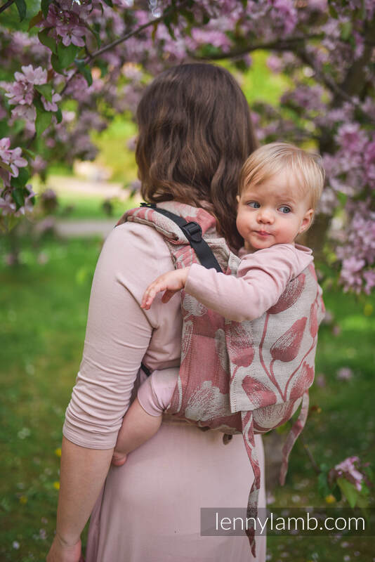 Lenny Buckle Onbuhimo baby carrier, toddler size, jacquard weave (100% linen) - VIRIDIFLORA - CORAL PINK  #babywearing