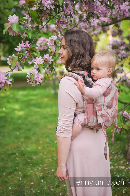 Lenny Buckle Onbuhimo baby carrier, toddler size, jacquard weave (100% linen) - VIRIDIFLORA - CORAL PINK  #babywearing