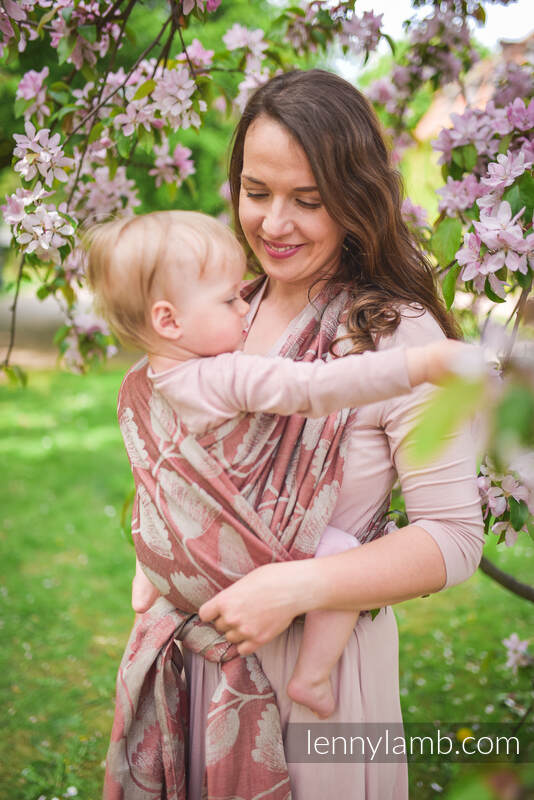 Baby Wrap, Jacquard Weave (100% linen) - VIRIDIFLORA - CORAL PINK - size M #babywearing