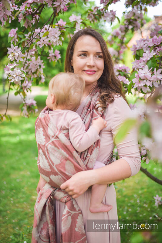Żakardowa chusta do noszenia dzieci, 100% len - VIRIDIFLORA - CORAL PINK - rozmiar XS #babywearing