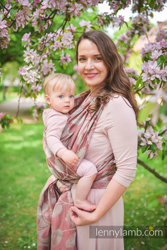 Żakardowa chusta do noszenia dzieci, 100% len - VIRIDIFLORA - CORAL PINK - rozmiar XS #babywearing