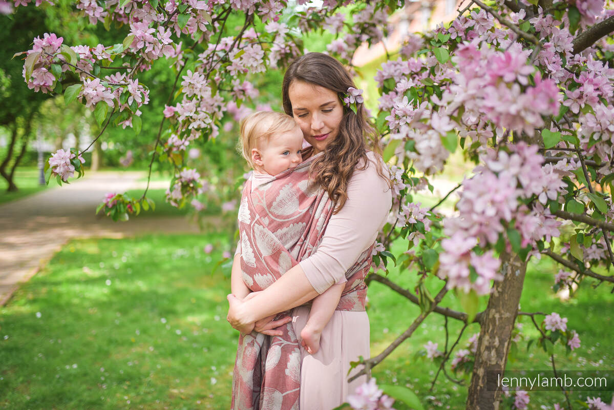 Tragetuch, Jacquardwebung (100% Leinen) - VIRIDIFLORA - CORAL PINK - Größe XS #babywearing