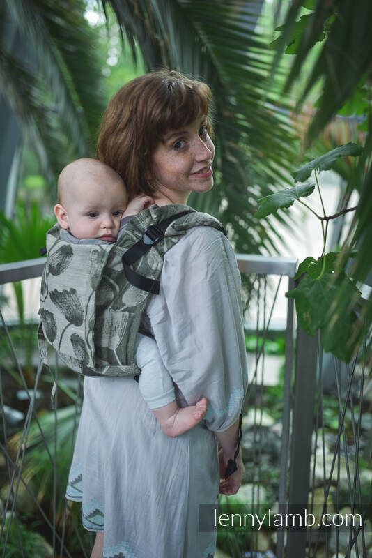 Lenny Buckle Onbuhimo baby carrier, toddler size, jacquard weave (100% linen) - VIRIDIFLORA - KHAKI #babywearing