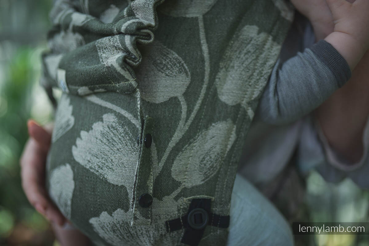 LennyHybrid Half Buckle Carrier, Standard Size, jacquard weave 100% linen - VIRIDIFLORA - KHAKI #babywearing