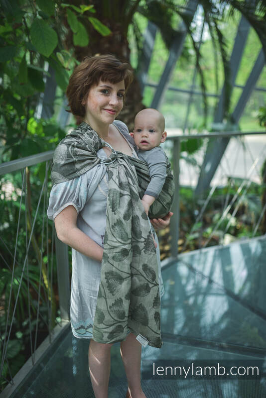Żakardowa chusta kółkowa do noszenia dzieci, 100% len, ramię bez zakładek - VIRIDIFLORA - KHAKI - standard 1.8m #babywearing