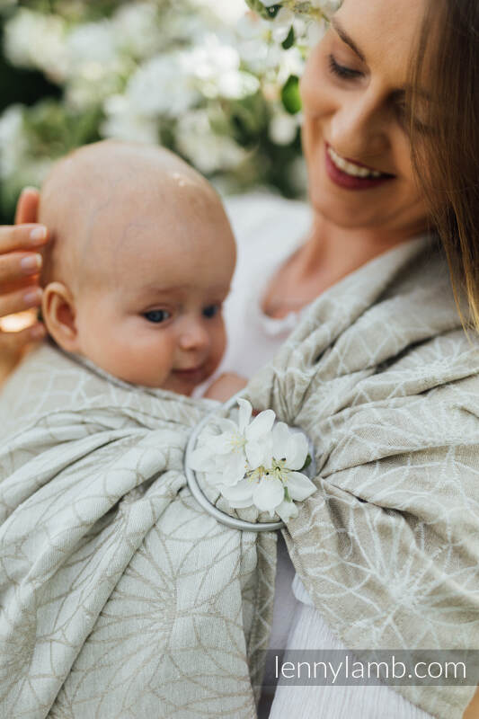 Żakardowa chusta kółkowa do noszenia dzieci, 100% len, ramię bez zakładek - LOTOS - NATURALNY - standard 1.8m #babywearing