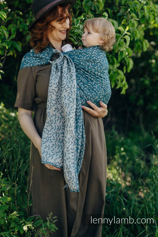 Ringsling, Jacquard Weave, with gathered shoulder (100% linen) - ENCHANTED NOOK - DAYFLOWER - standard 1.8m #babywearing