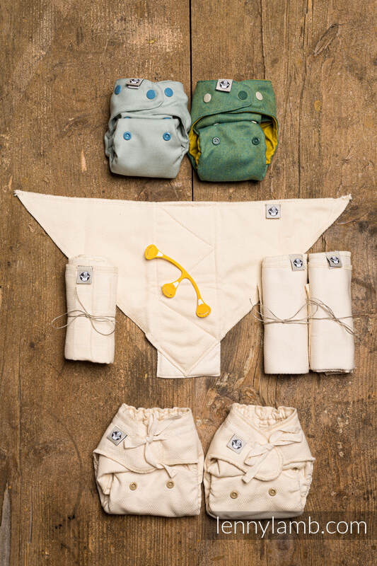 Cloth diaper starter set, size NB, Herringbone Green Pea & Fresh Mint #babywearing