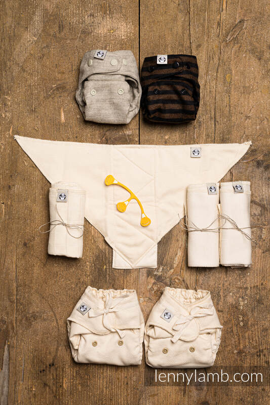 Cloth diaper starter set, size NB, Herringbone Natural & Brown & Black Stripes #babywearing