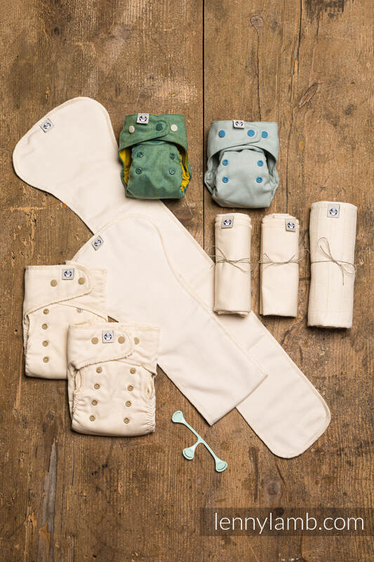 Cloth diaper starter set, size OS, Herringbone Green Pea & Fresh Mint #babywearing