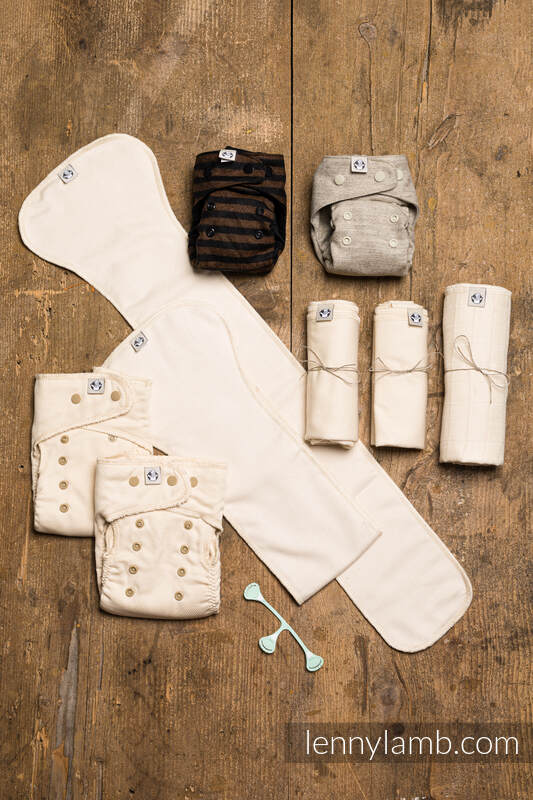 Cloth diaper starter set, size OS, Herringbone Natural & Brown & Black Stripes #babywearing