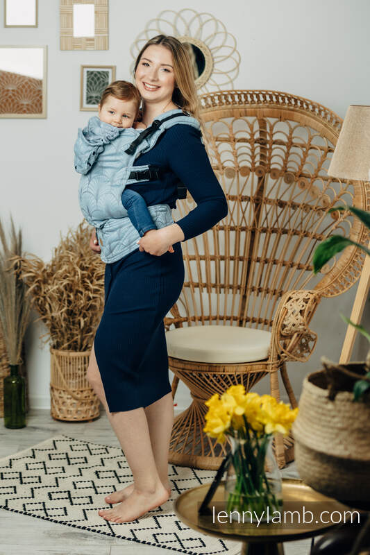 LennyGo Ergonomic Carrier, Baby Size, jacquard weave 100% cotton - DECO - PALTINUM BLUE #babywearing