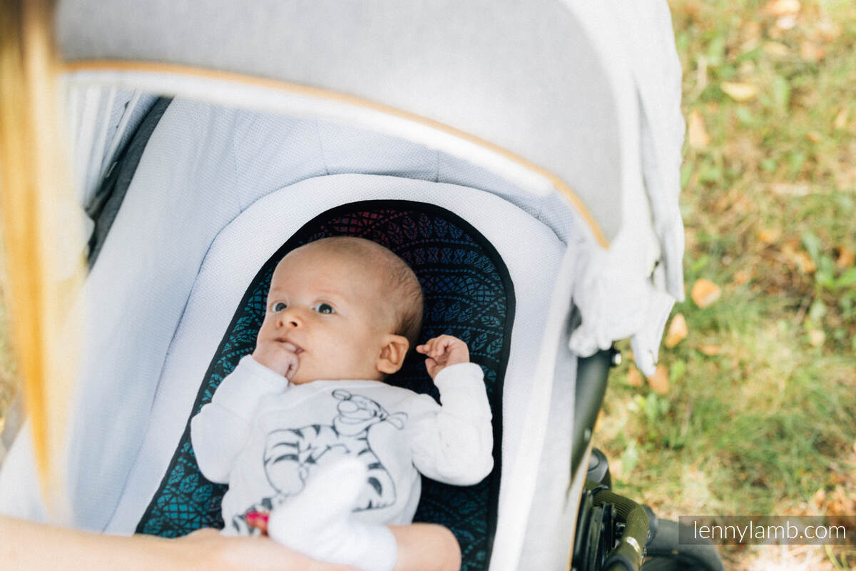 Anti-sweat pram liner (for a bassinet) - PEACOCK'S TAIL - BLACK OPAL (with merino wool, silk and cashmere) #babywearing