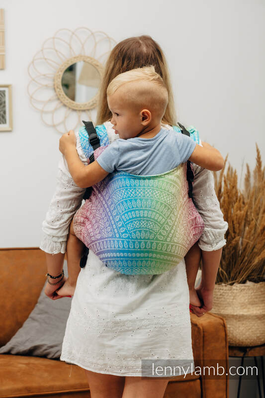 Lenny Buckle Onbuhimo baby carrier, preschool size, jacquard weave (100% cotton) - PEACOCK’S TAIL - BUBBLE  #babywearing
