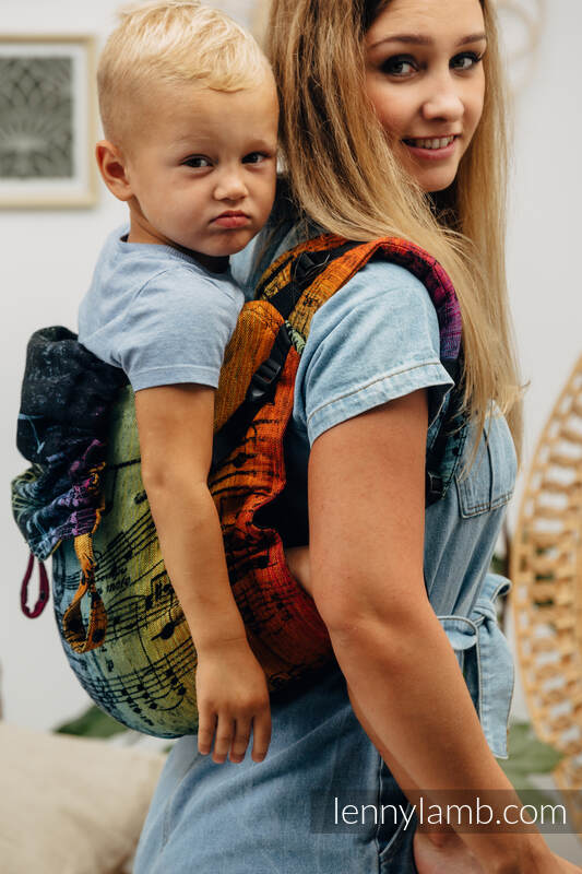 Lenny Buckle Onbuhimo baby carrier, preschool size, jacquard weave (100% cotton) - SYMPHONY RAINBOW DARK #babywearing