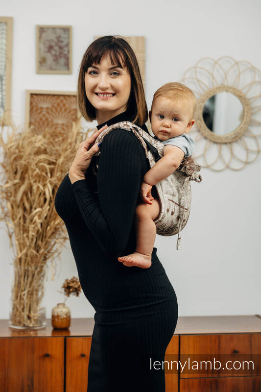 Nosidło Klamrowe ONBUHIMO z tkaniny żakardowej (100% bawełna), rozmiar Toddler - SYMFONIA KREM Z BRĄZEM  #babywearing