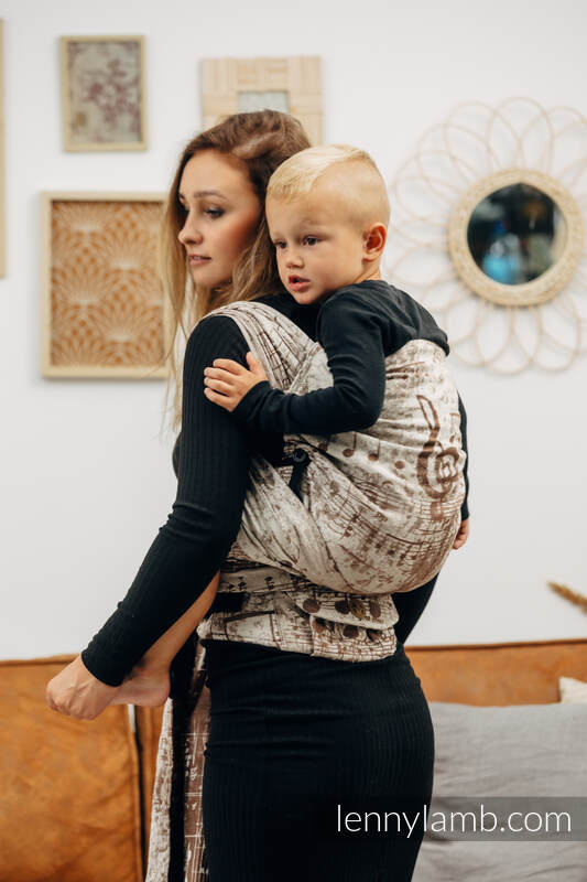 Mochila LennyHybrid Half Buckle, talla preschool, tejido jaqurad, 100% algodón - SYMPHONY CREAM & BROWN #babywearing