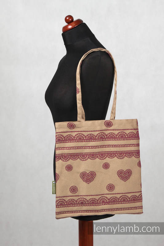 Shopping bag - 60% Cotton, 40% Polyester - Beige & Raspberry Lace  #babywearing