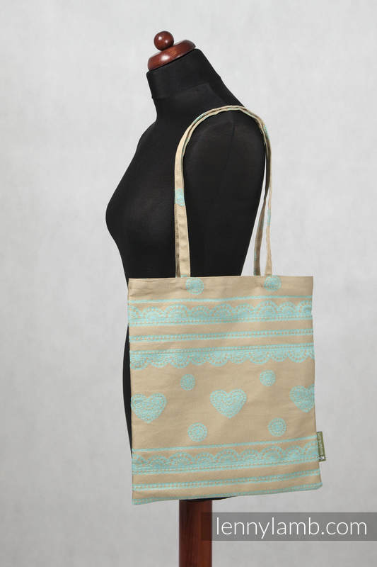 Shopping bag - 60% Cotton, 40% Polyester - Beige & Turquoise Lace #babywearing