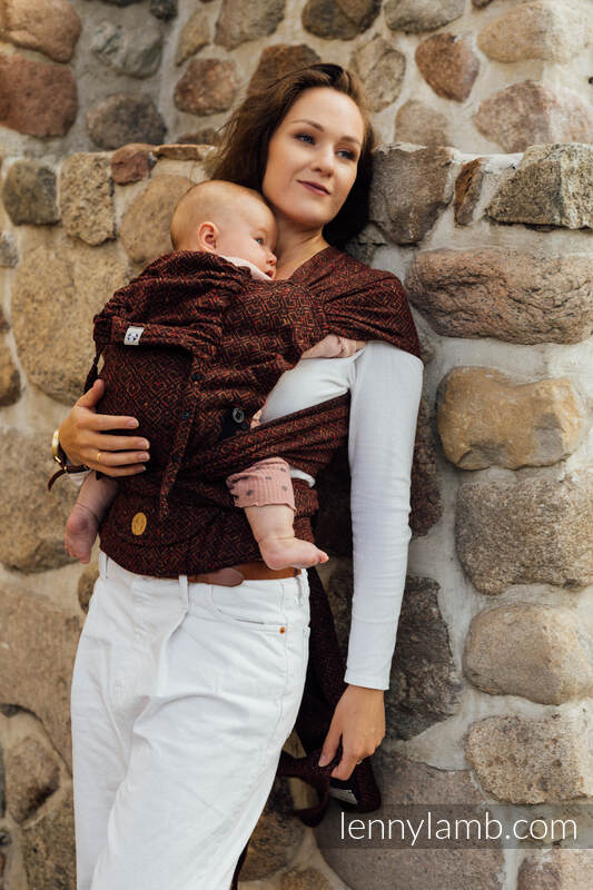 Porte-bébé LennyHybrid Half Buclke, taille standard, jacquard, 61% Coton, 39% Soie tussah - BIG LOVE - AUBURN #babywearing