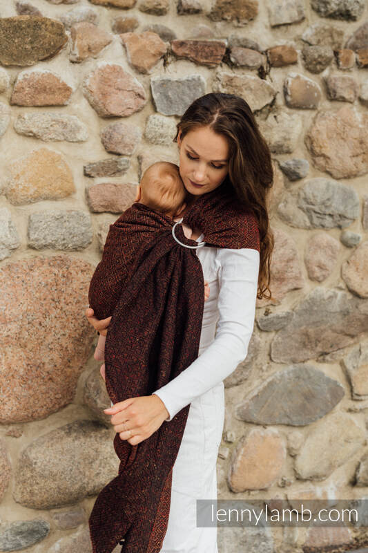 Ringsling, Jacquard Weave, with gathered shoulder (61% cotton, 39% tussah silk) - BIG LOVE - AUBURN - standard 1.8m #babywearing