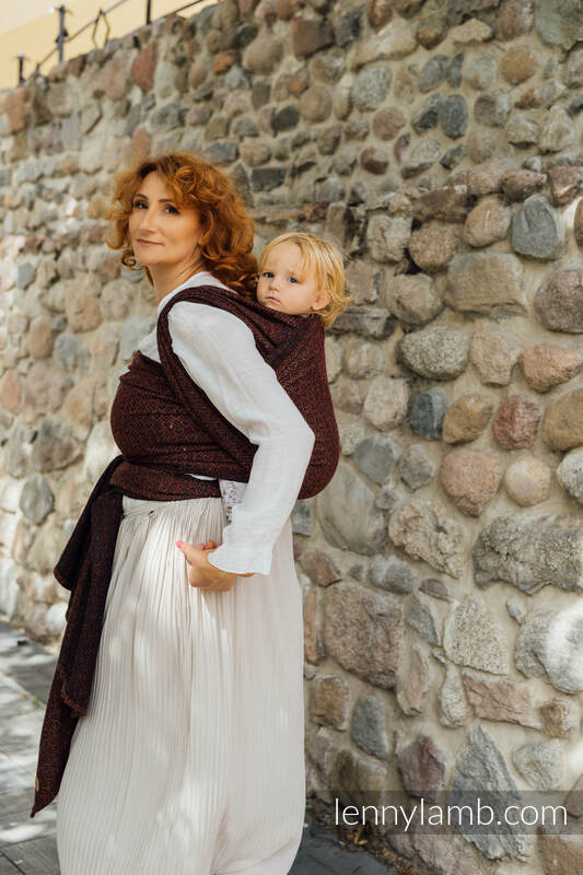 Żakardowa chusta do noszenia dzieci, 61% Bawełna, 39% Jedwab Tussah - BIG LOVE - AUBURN - rozmiar XS #babywearing