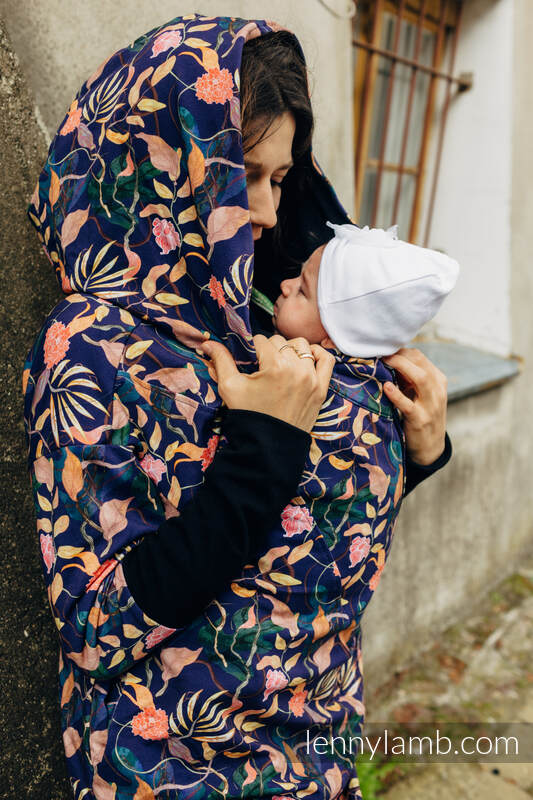 Sweat à capuche asymétrique - Vintage Flowers - taille L (87% Coton, 10% Élasthanne, 3% Polyester) #babywearing