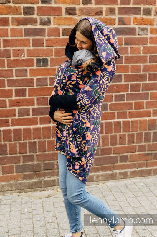 Chaqueta asimétrica con capucha - Vintage Flowers - talla 3XL (87% algodón, 10% elastano, 3% poliéster) #babywearing