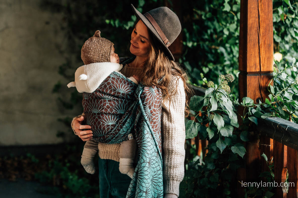 Żakardowa chusta do noszenia dzieci, splot kieszonkowy (61% bawełna, 39% jedwab tussah) - LOTOS - NYMPH - rozmiar M #babywearing