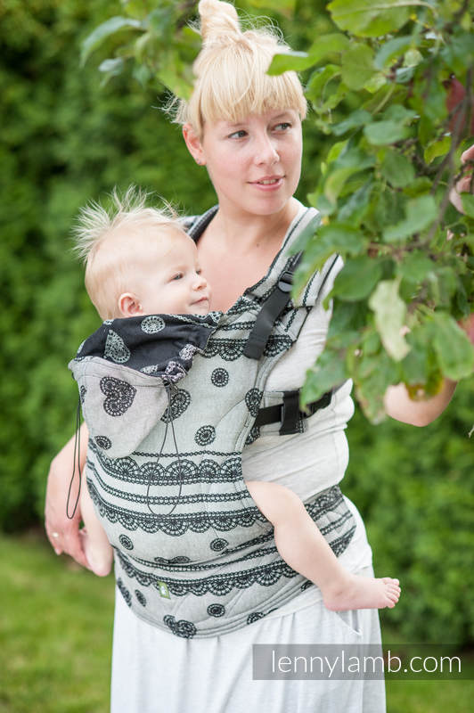 Ergonomic Carrier, Baby Size, jacquard weave 100% cotton - Glamorous Lace, Reverse - Second Generation. #babywearing