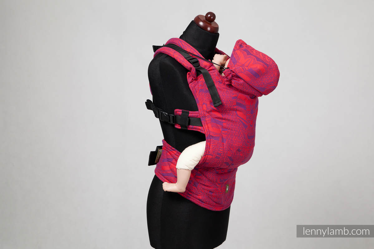 Ergonomic Carrier, Baby Size, jacquard weave 100% cotton - CATS PURPLE & RED #babywearing