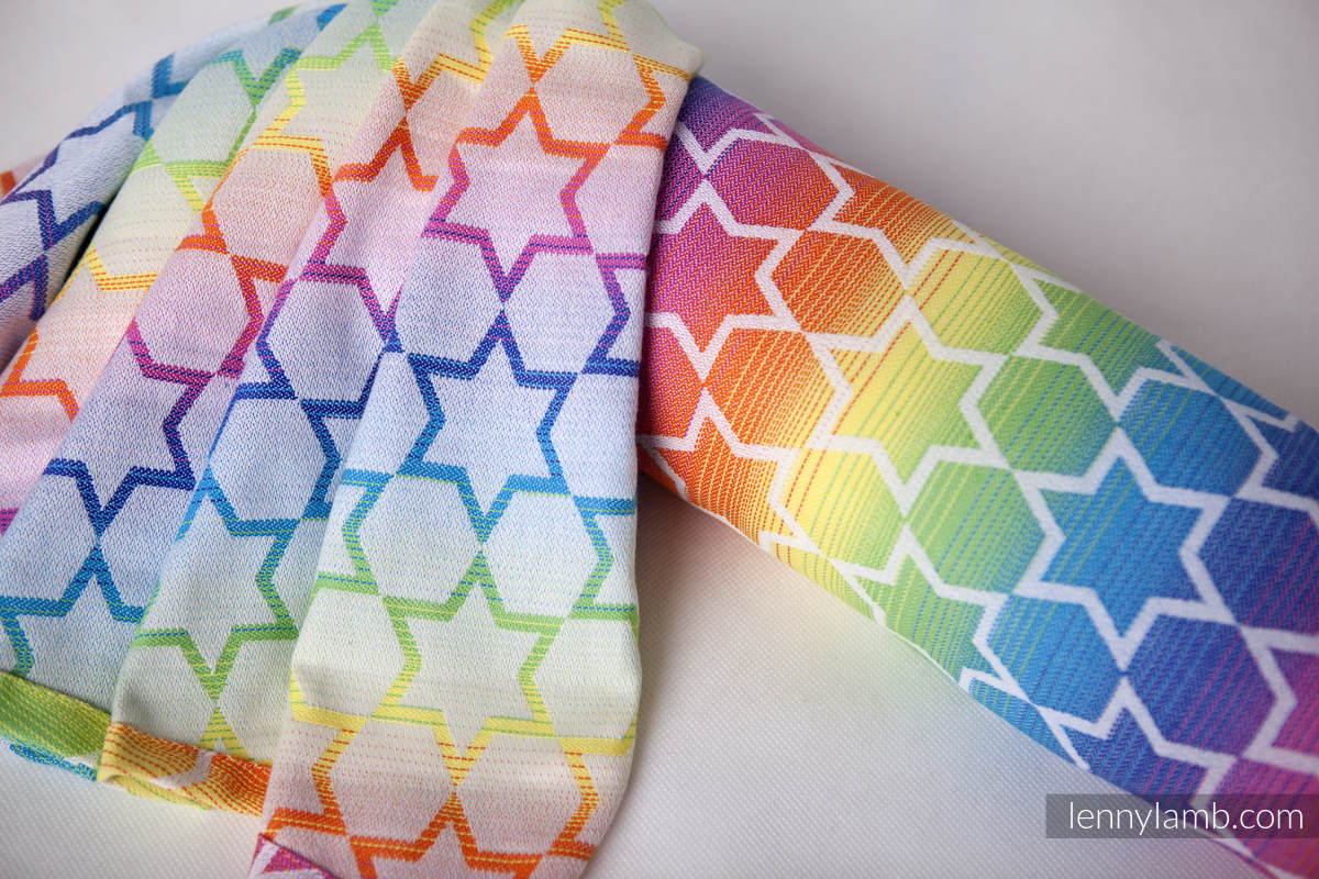Baby Wrap, Jacquard Weave (100% cotton) - Rainbow Stars - size XS #babywearing